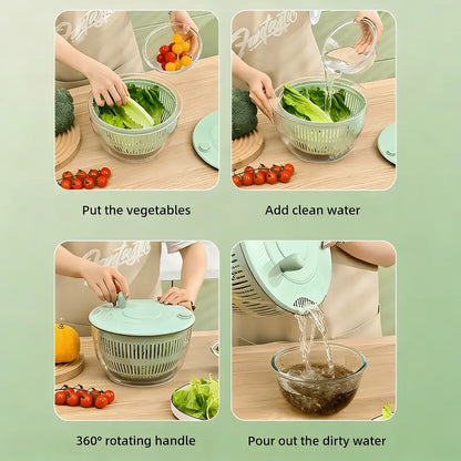 Salad Spinner Large, 3 IN 1 Vegetable and Fruit Washing Bowl with Strainer, Lettuce Spinner with 5 Blades Slicer, Egg Yolk Strainer, Salad Bowl for Efficient Salad Preparation, 5.3 Qt Kitchen Gadgets Set