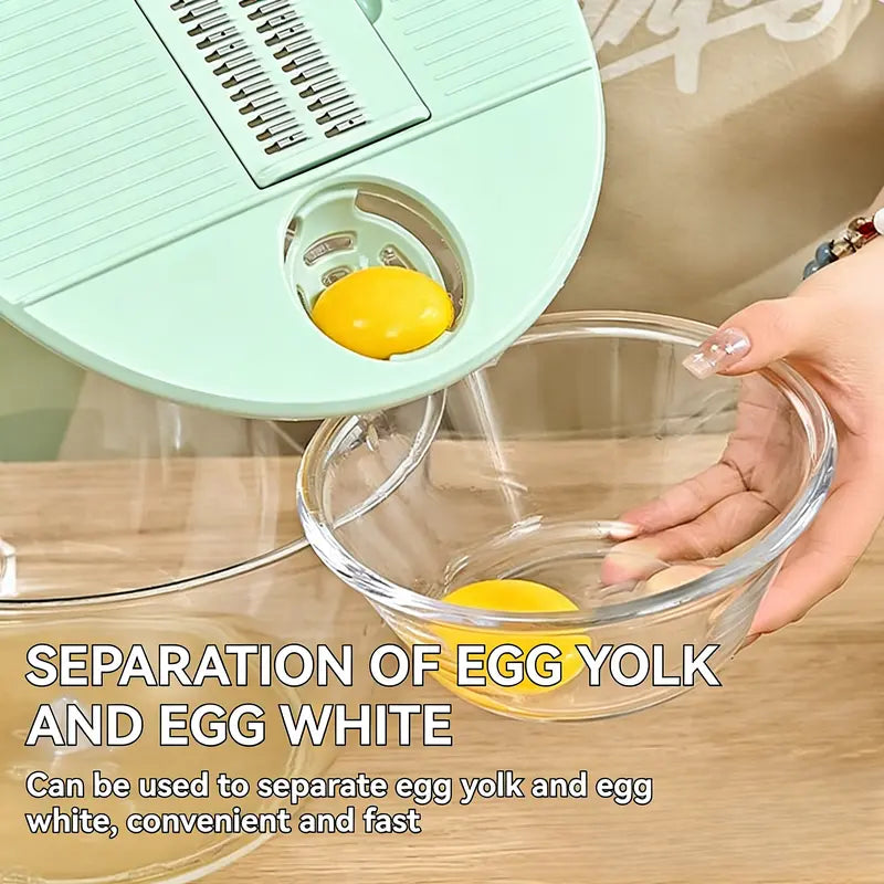 Salad Spinner Large, 3 IN 1 Vegetable and Fruit Washing Bowl with Strainer, Lettuce Spinner with 5 Blades Slicer, Egg Yolk Strainer, Salad Bowl for Efficient Salad Preparation, 5.3 Qt Kitchen Gadgets Set