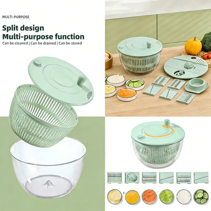 Salad Spinner Large, 3 IN 1 Vegetable and Fruit Washing Bowl with Strainer, Lettuce Spinner with 5 Blades Slicer, Egg Yolk Strainer, Salad Bowl for Efficient Salad Preparation, 5.3 Qt Kitchen Gadgets Set