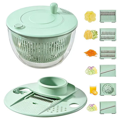 Salad Spinner Large, 3 IN 1 Vegetable and Fruit Washing Bowl with Strainer, Lettuce Spinner with 5 Blades Slicer, Egg Yolk Strainer, Salad Bowl for Efficient Salad Preparation, 5.3 Qt Kitchen Gadgets Set