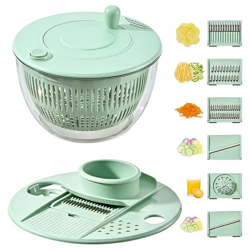 Salad Spinner Large, 3 IN 1 Vegetable and Fruit Washing Bowl with Strainer, Lettuce Spinner with 5 Blades Slicer, Egg Yolk Strainer, Salad Bowl for Efficient Salad Preparation, 5.3 Qt Kitchen Gadgets Set